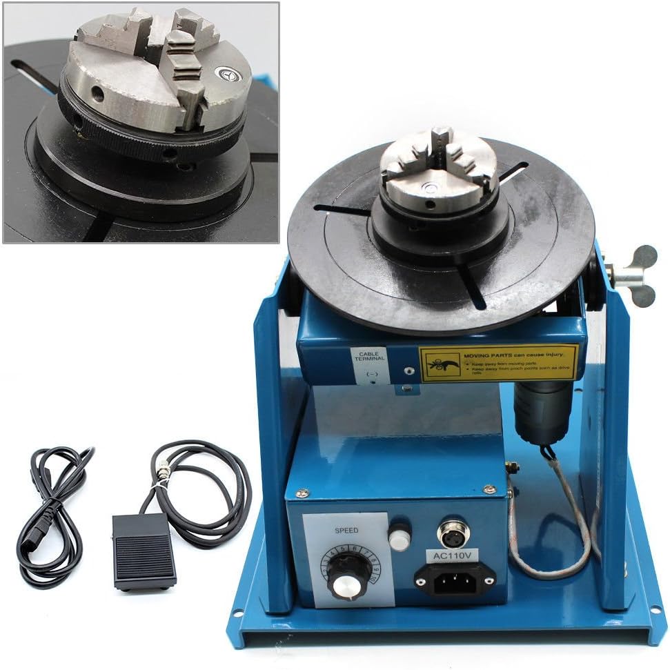 110V Rotary Welding Positioner Turntable Table Mini 2.5 3 Jaw Lathe Chuck 180mm Portable Welder Positioner Turntable Machine Equipment 2-10 r/min Adjustable Speed