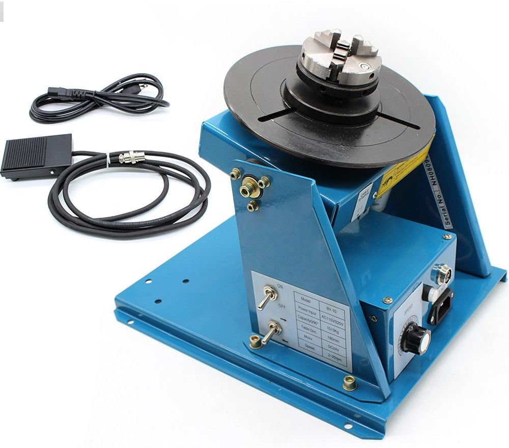 110V Rotary Welding Positioner Turntable Table Mini 2.5 3 Jaw Lathe Chuck 180mm Portable Welder Positioner Turntable Machine Equipment 2-10 r/min Adjustable Speed