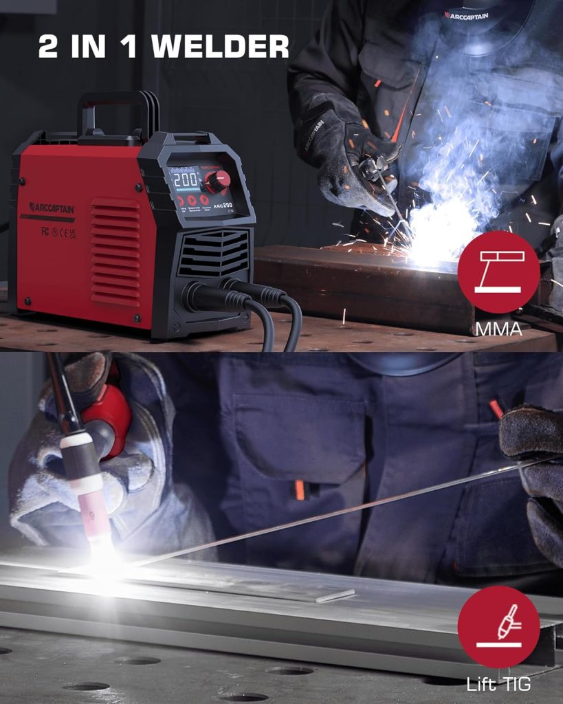 ARCCAPTAIN Stick Welder, [Large LED Display] 200A ARC/Lift TIG Welding Machine with Synergic Control, IGBT Inverter 110V/220V Portable MMA Welder Machine with Hot Start, Arc force and Anti-Stick