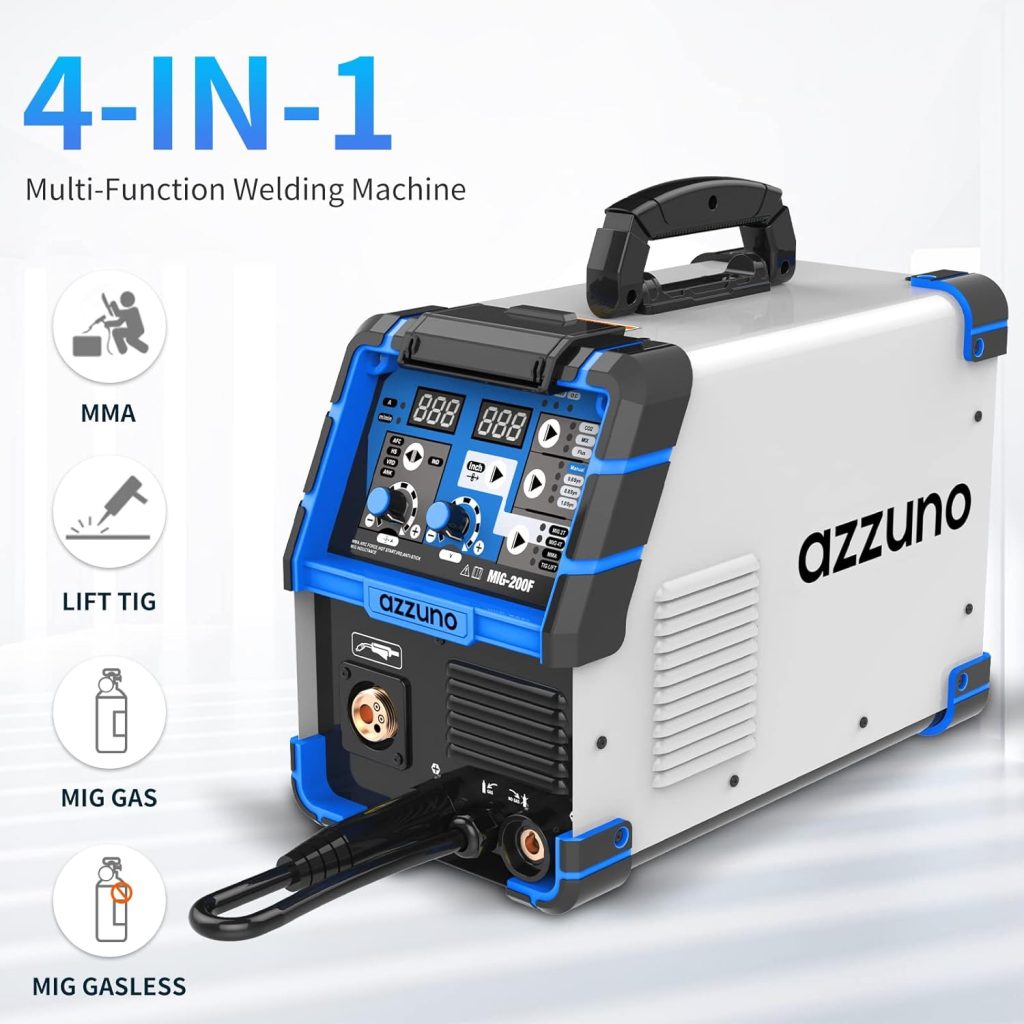 AZZUNO 200A MIG Welder,110V/220V Dual Voltage multiprocess welder,Gas Gasless MIG Welding Machine,4 in 1 Flux MIG/Solid Wire/Lift TIG/Stick ARC Welder (Grey)