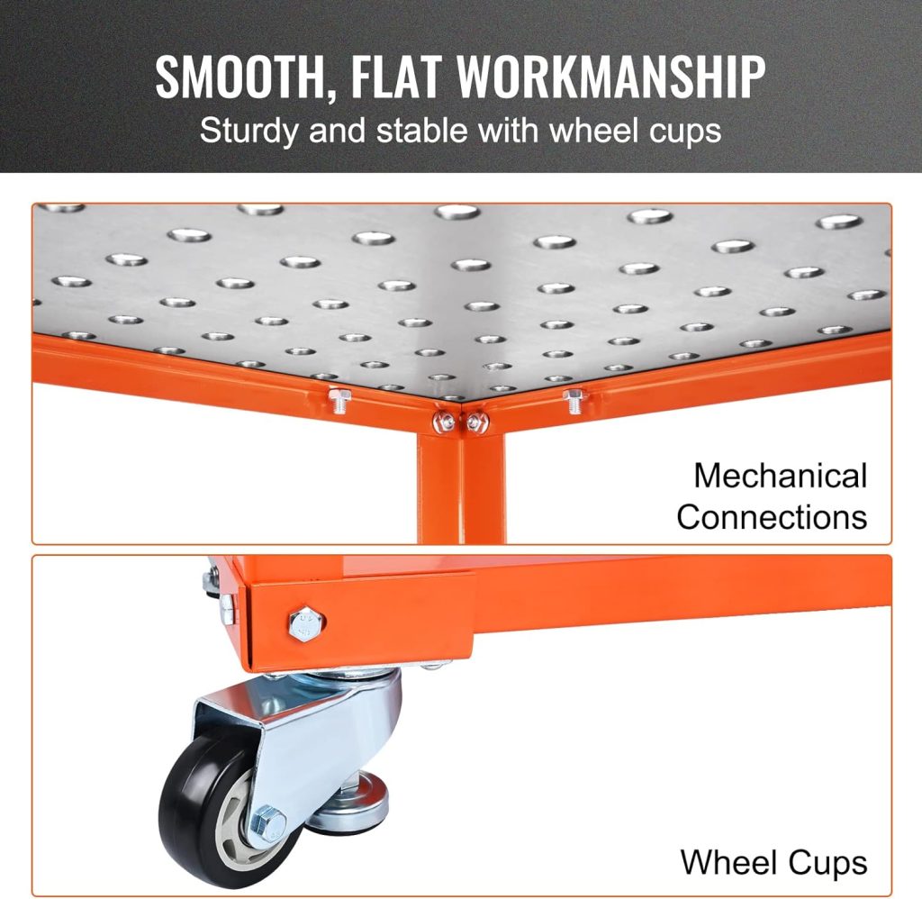 VEVOR Welding Table 30x20, 400lbs Load Capacity Steel Welding Workbench Table on Wheels, Folding Work Bench with Three 1.1 Slot, 3 Tilt Angles, Adjustable Height, Retractable Guide Rails