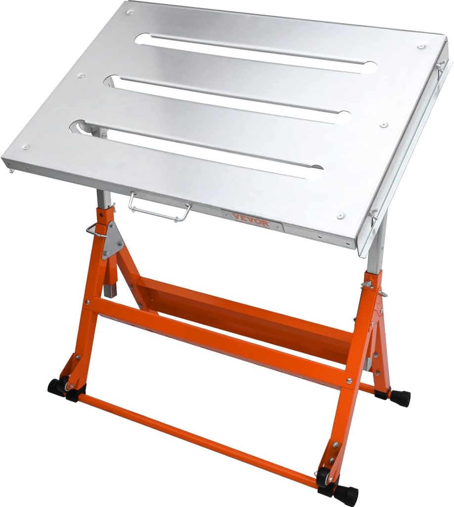 VEVOR Welding Table 30x20, 400lbs Load Capacity Steel Welding Workbench Table on Wheels, Folding Work Bench with Three 1.1 Slot, 3 Tilt Angles, Adjustable Height, Retractable Guide Rails