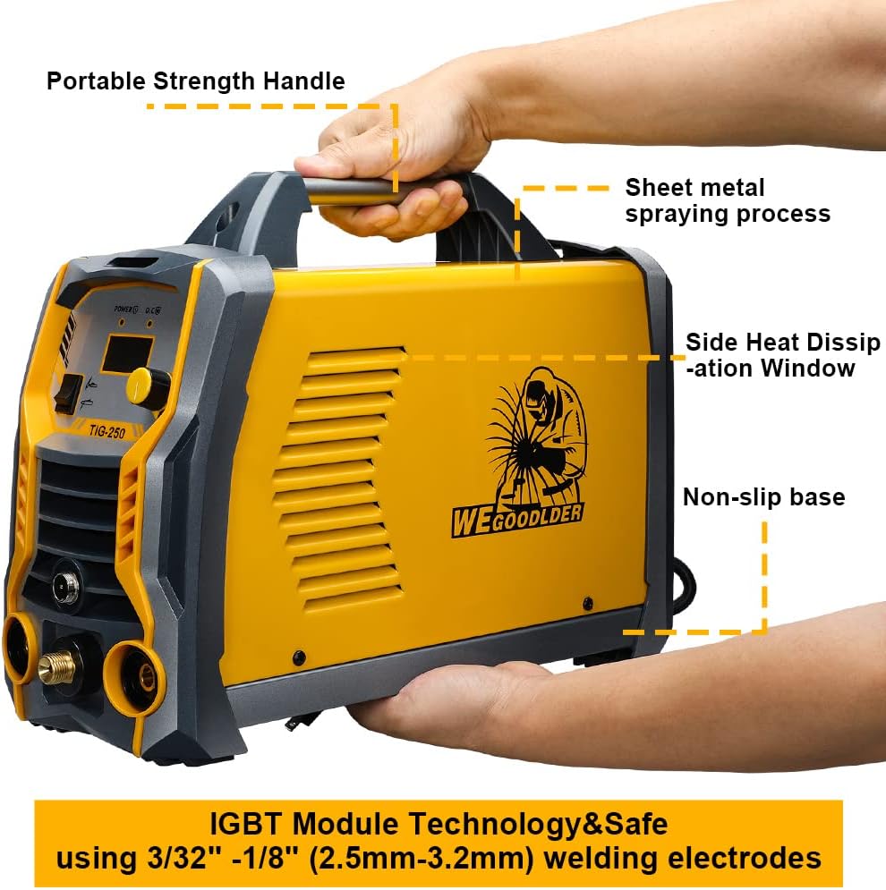 WEGOODLDER Tig Welder Welding Machine - 110/220V Dual Voltage Tig/Stick/Arc Welder 250 Amp Tig Welding Machine with Electrode Holder Work Clamp Torch