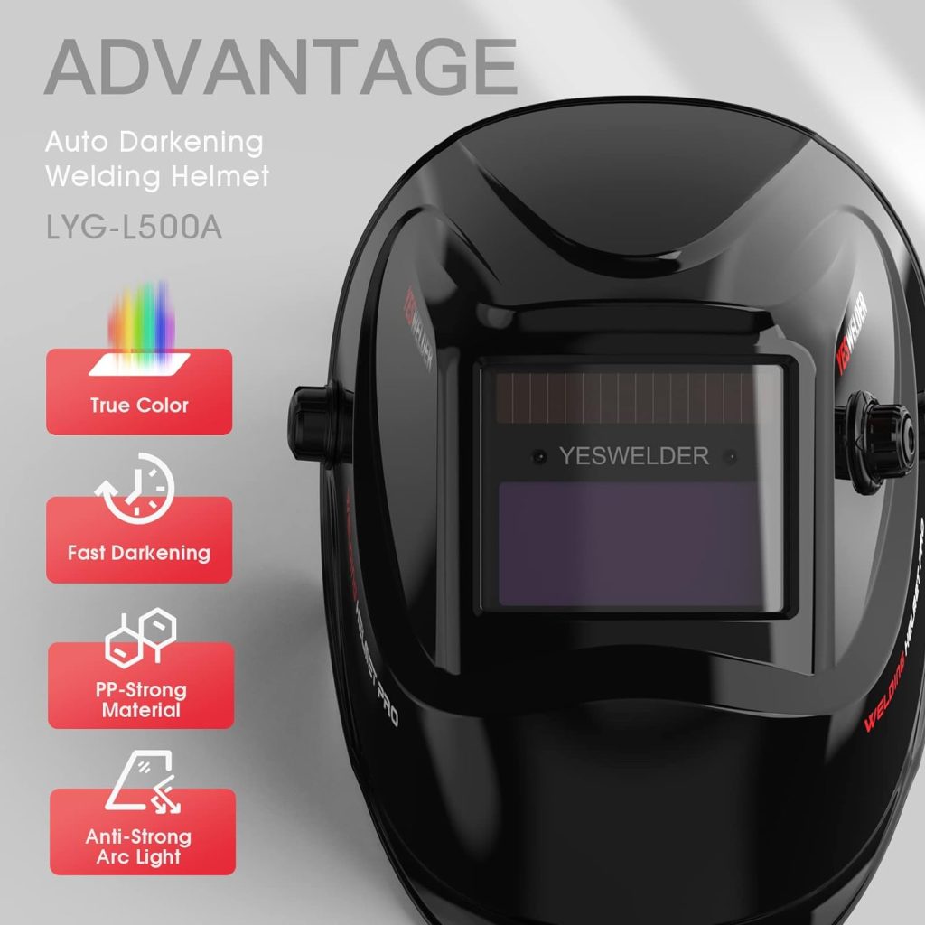 YESWELDER True Color Solar Powered Auto Darkening Welding Helmet, Wide Shade 4/9-13 for TIG MIG ARC Weld Hood Helmet