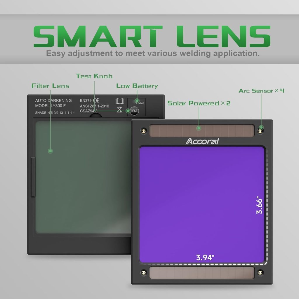 1/1/1/1 Large Viewing Auto Darkening Welding Helmet True Color Solar Powered Weld Hood Wide Shade 4/8.5-12.5 for TIG MIG Arc LYG 850BS