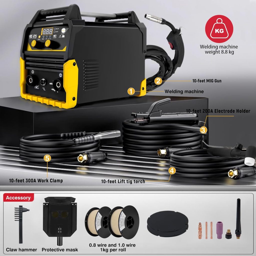 130A MIG Welder,110V Flux Core MIG Welder/Lift TIG/Stick 3 in 1 Welding Machine IGBT Inverter Portable Gasless Welder,Wire Feed Welder(volts, 110)