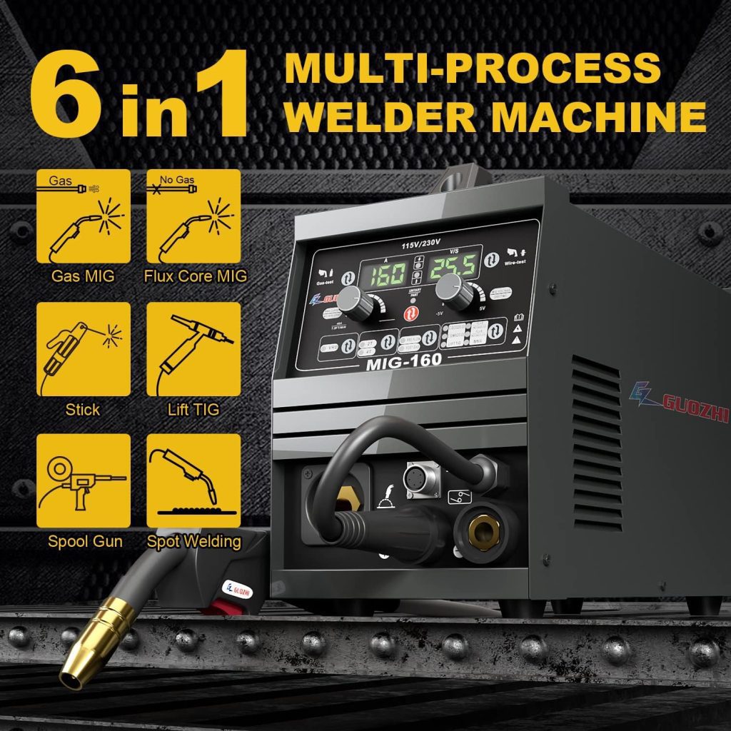 200A MIG Welder, 7 in 1 Gas MIG/MAG/Gasless Flux Core MIG/Lift TIG/Stick/Spot Welding/Spool Gun Multi-Process, Dual Voltage 110V/220V Welding Machine