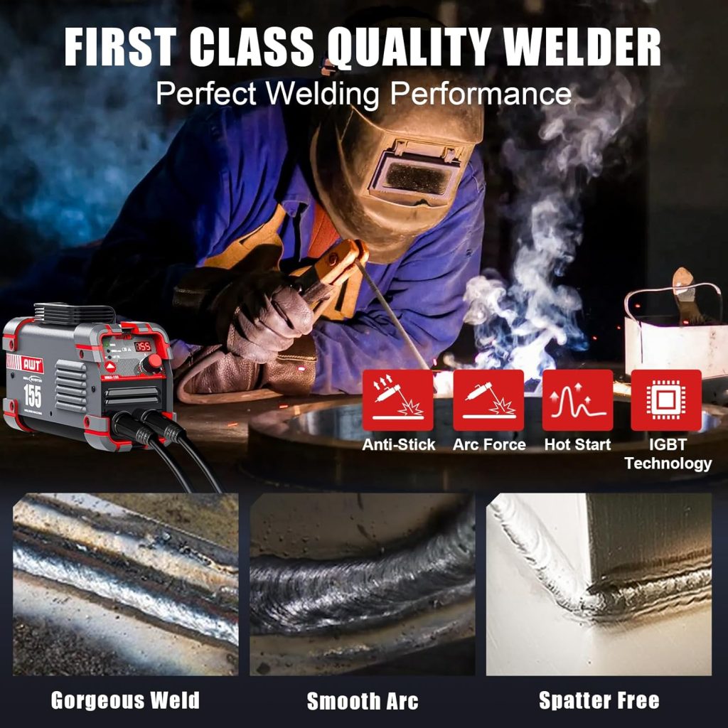 AWT Stick Welder 155Amp Mini Welder 2 in 1 ARC Welder/Lift TIG Welding Machine 110/220V with VRD, Digital Display IGBT Inverter Welder Portable MMA Welder Machine with Hot Start, Arc Force, Anti-Stick