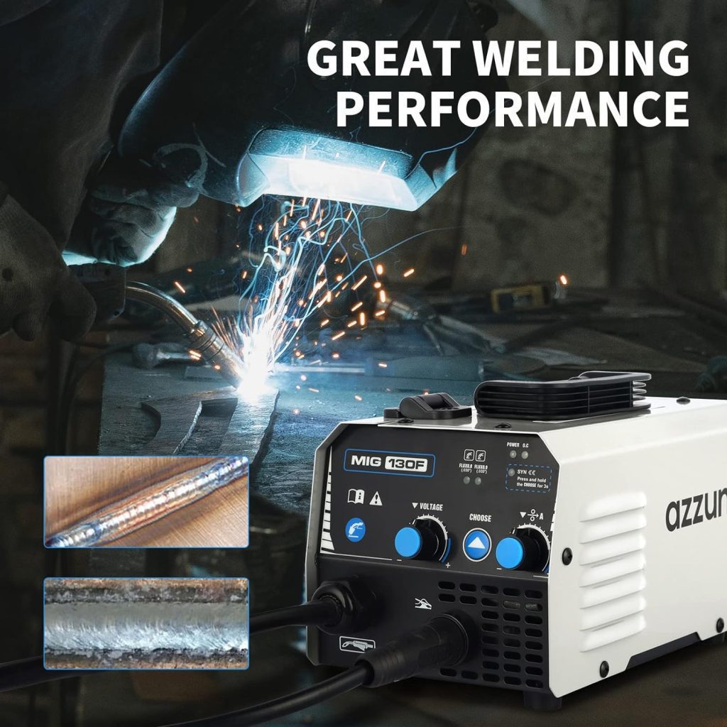 AZZUNO 135 Amp MIG Welder, 3 in 1 Multiprocess Welder 110V Flux Core Welder Flux MIG/Lift TIG/Stick Welding Machine Synergic Control IGBT Inverter Welder (volts, 110)