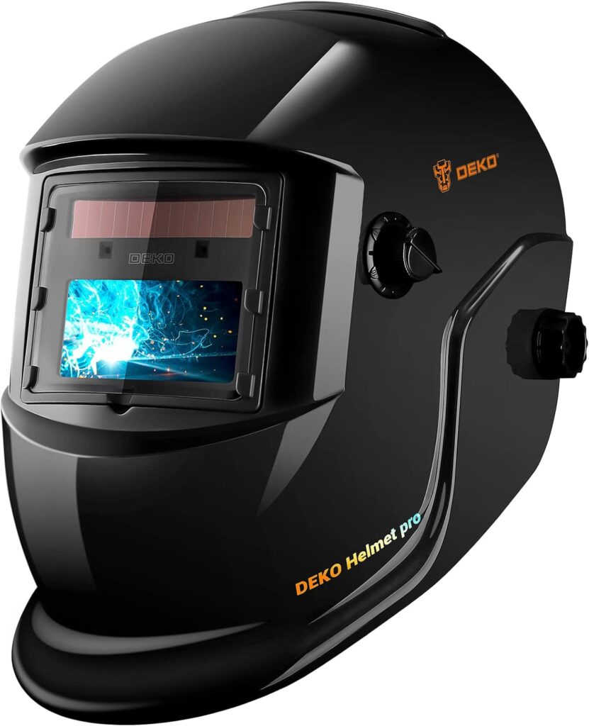 DEKORPO Welding Helmet Auto Darkening: True Color Solar Powered Auto Darkening Welding Helmets Welder Mask Hood (Bright Black)