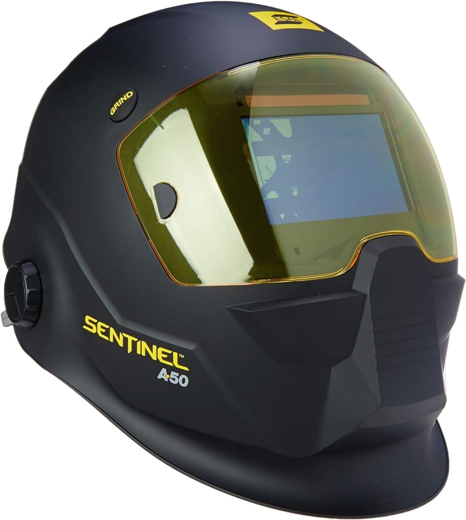 ESAB 0700000800 Sentinel A50 Welding Helmet, Black Low-Profile Design, High Impact Resistance Nylon, Infinitely-Adjustable, Color Touch Screen Controls, 3.93 x 2.36 Viewing Lens