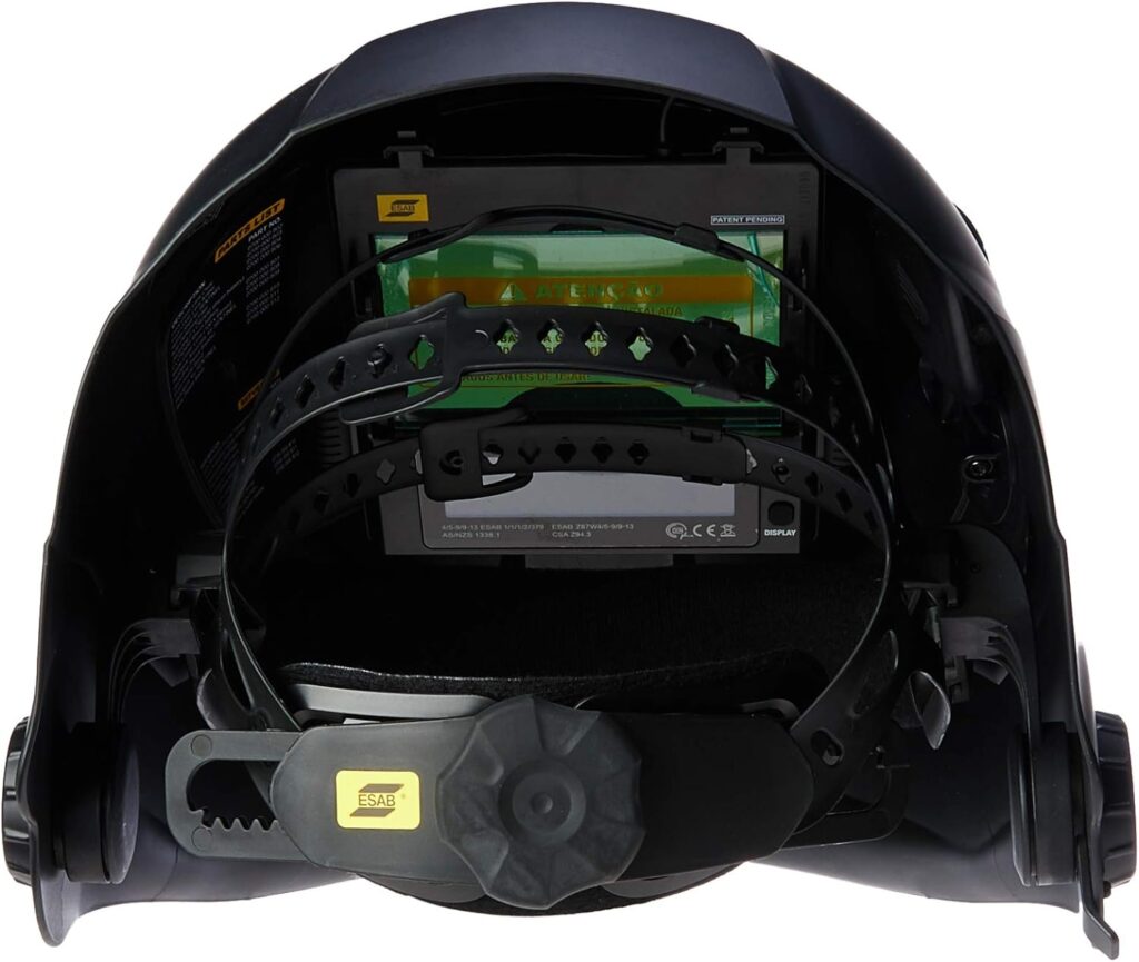 ESAB 0700000800 Sentinel A50 Welding Helmet, Black Low-Profile Design, High Impact Resistance Nylon, Infinitely-Adjustable, Color Touch Screen Controls, 3.93 x 2.36 Viewing Lens