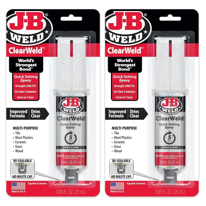 j b weld clearweld 5 minute epoxy clear syringe 2 pack 50112 2