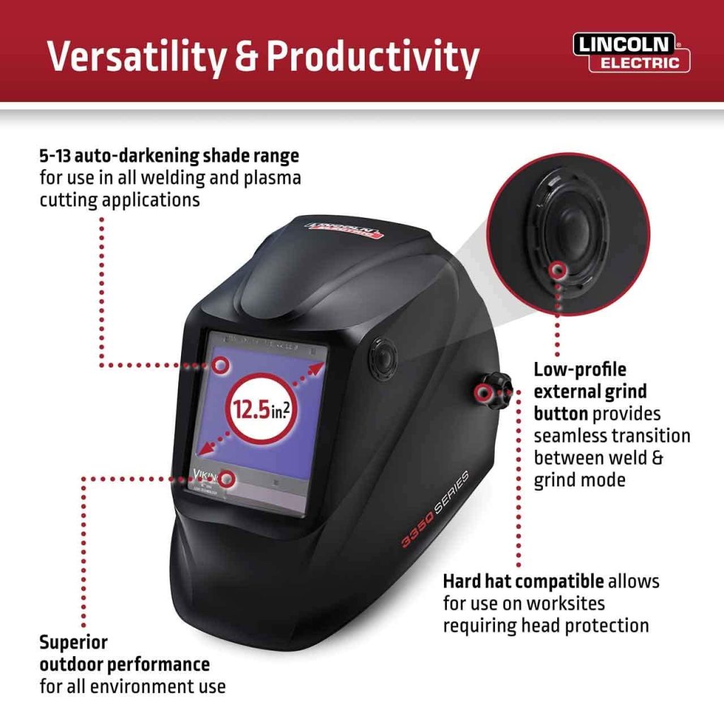 Lincoln Electric K3034-4 VIKING 3350 Auto Darkening Welding Helmet with 4C Lens Technology, Matte Black, extra large