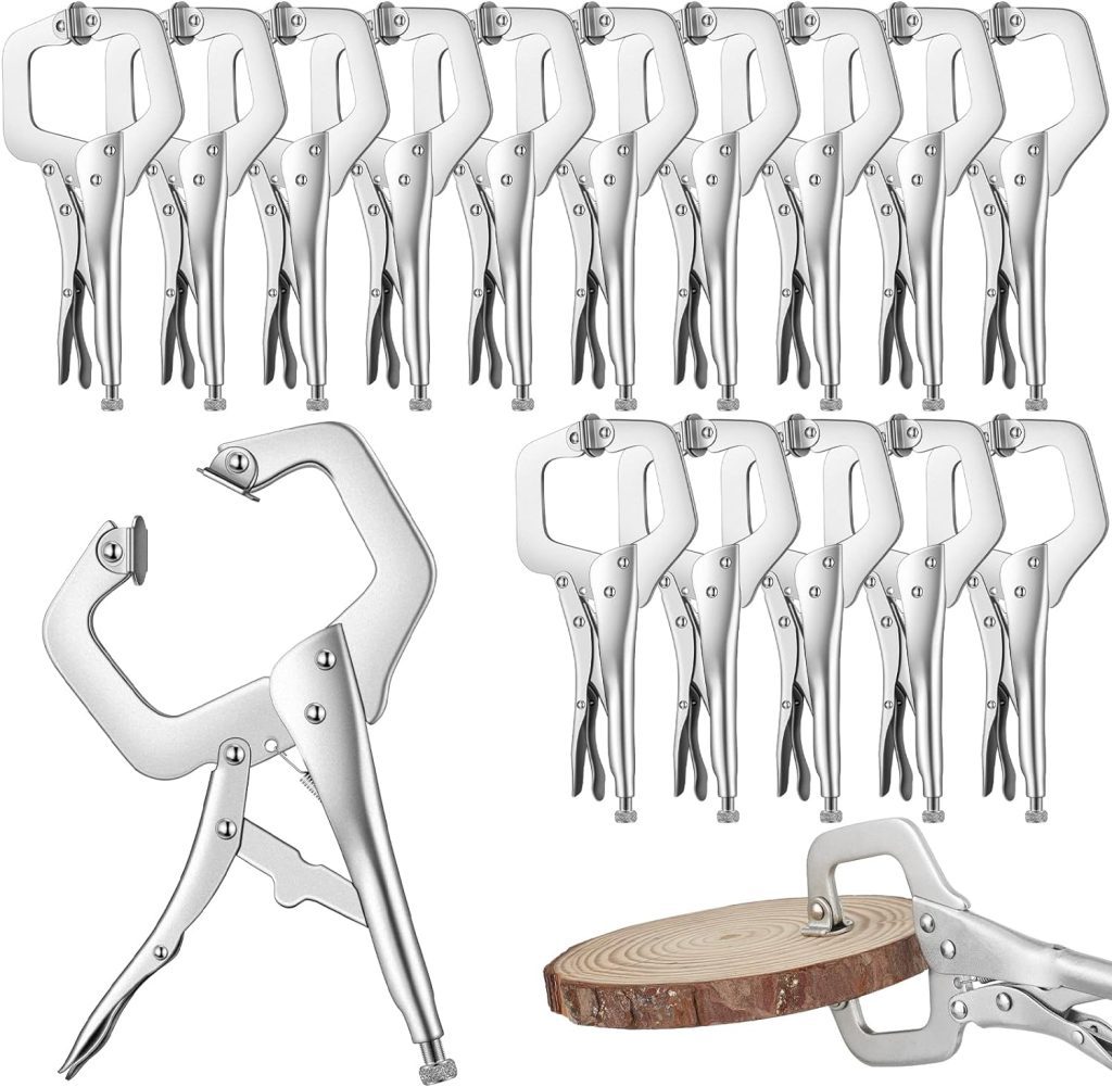 Locking C Clamp, Locking Pliers Adjustable Welding Clamp with Regular Tip and Swivel Pad for Shop Home Farm and Auto Workshop Woodworking, Cabinetry, Repair (15 Pcs,6 Inch)