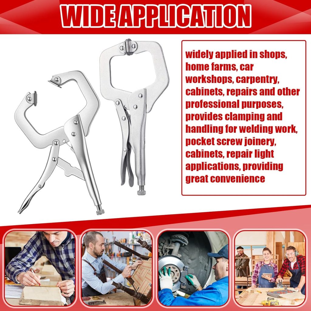 Locking C Clamp, Locking Pliers Adjustable Welding Clamp with Regular Tip and Swivel Pad for Shop Home Farm and Auto Workshop Woodworking, Cabinetry, Repair (15 Pcs,6 Inch)