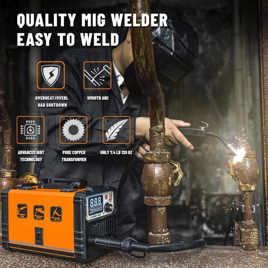 RUBIK MIG Welder, 140A Welding Machine, 110V MIG/LIFT TIG/STICK 3 in 1 Welder Machine, Flux Core Welder, Portable Gasless MIG Welding Machine, Digital Display IGBT Inverter Welder with Welding Wire