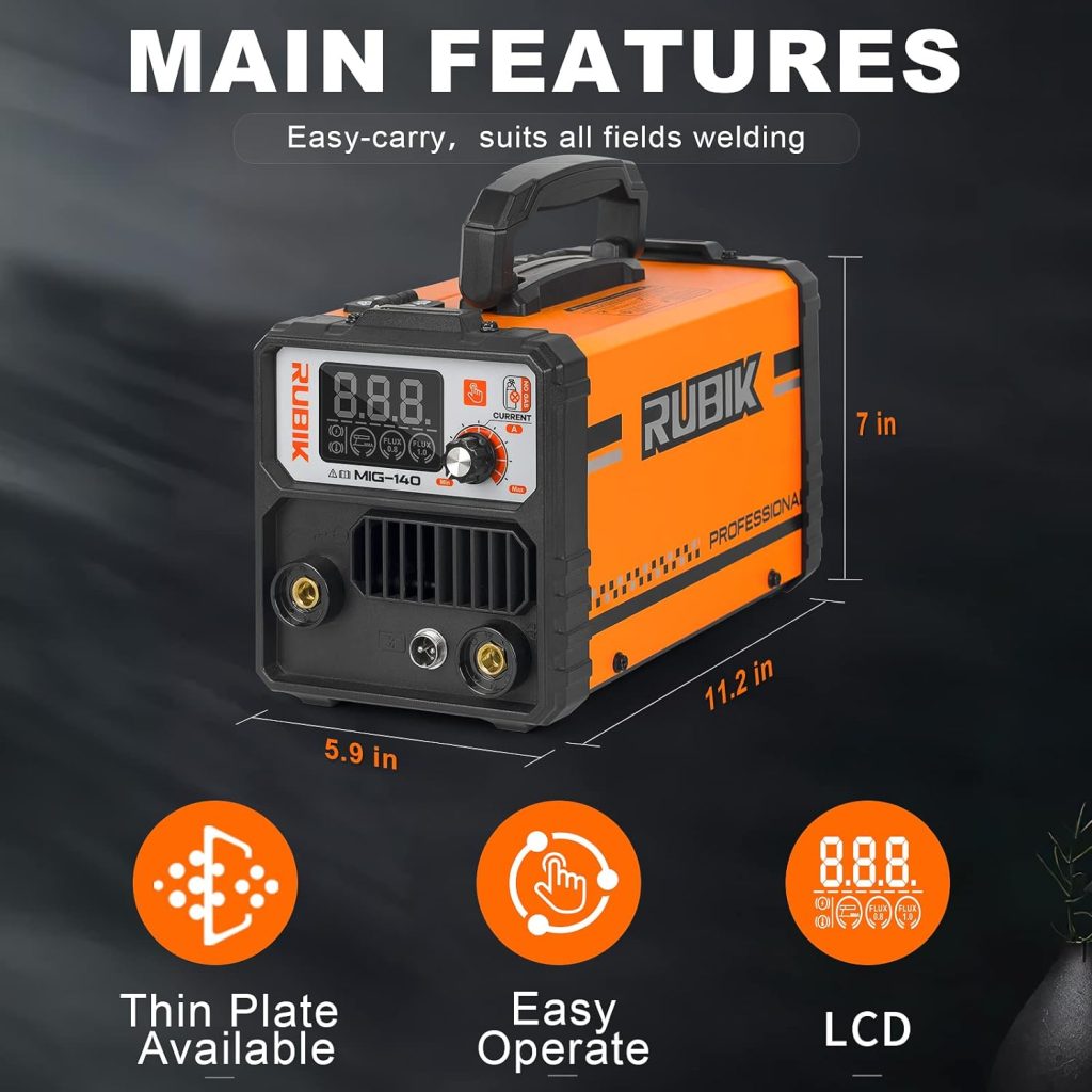 RUBIK MIG Welder, 140A Welding Machine, 110V MIG/LIFT TIG/STICK 3 in 1 Welder Machine, Flux Core Welder, Portable Gasless MIG Welding Machine, Digital Display IGBT Inverter Welder with Welding Wire