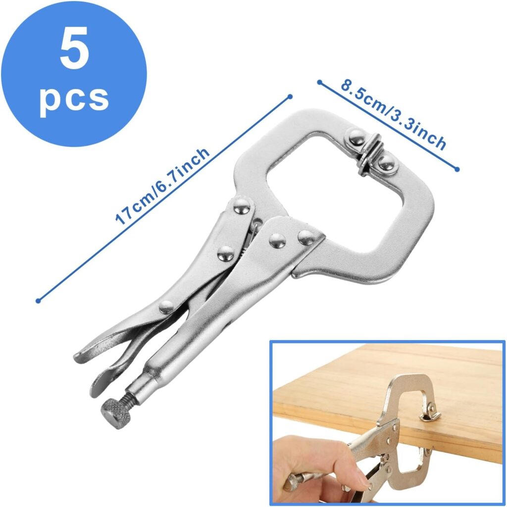 SHUESS 5 Pcs 6 Inch C Clamp Locking Pliers, Heavy Duty C-Type Locking Plier Table with Swivel Pads，Locking Pliers Adjustable Welding Clamp for Woodworking, Carpentry, Cabinetry, Welding and Repair