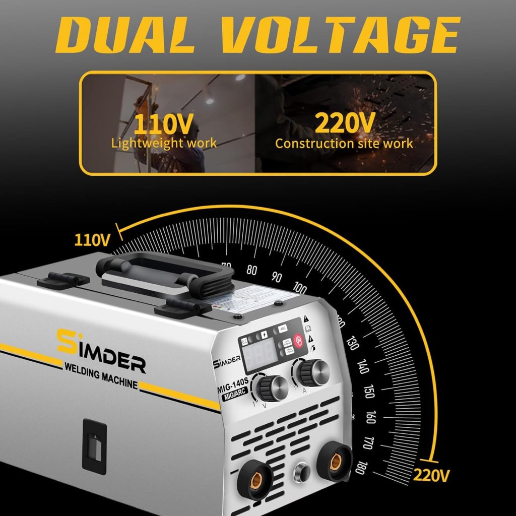 SSIMDER MIG Welder 140A 2 in 1 Stick/Flux Core Welder 110V/220v Dual Voltage Welding Machine with Flux Cored Wire MIG/ARC Welder IGBT Inverter Welder