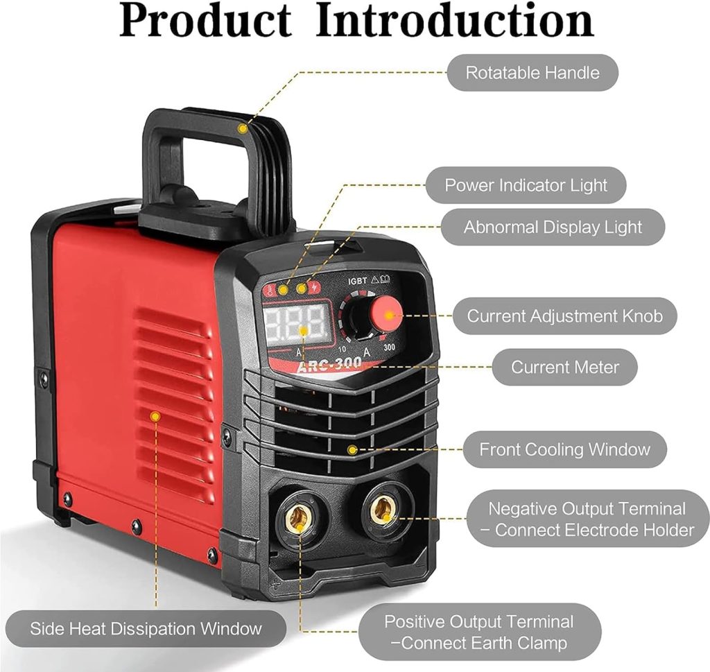 Stick Welder,300A 110V ARC Welding Machine, IGBT Inverter Digital Display LCD Welding Machines,High Efficiency for 3/32-1/8 Welding Rod,Portable MMA Welder Machine,Hot Start (ARC-300 Red)