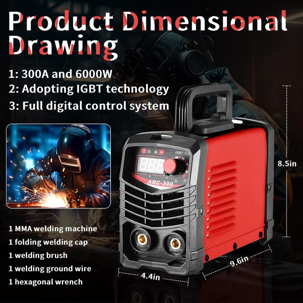 Stick Welder,300A 110V ARC Welding Machine, IGBT Inverter Digital Display LCD Welding Machines,High Efficiency for 3/32-1/8 Welding Rod,Portable MMA Welder Machine,Hot Start (ARC-300 Red)