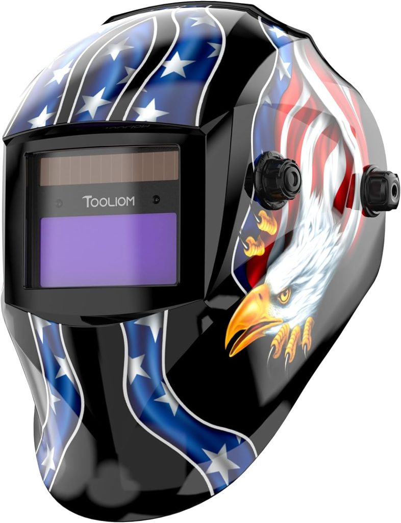 TOOLIOM Solar Powered Welding Helmet Auto Darkening for TIG MIG ARC Welder Mask with Adjustable Shade Range 4/9-13 Blue Eagle Design