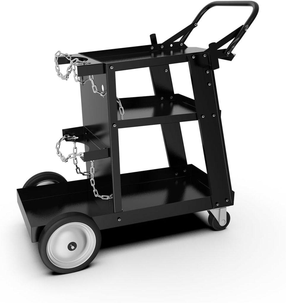 Welding Cart for TIG MIG Welder and Plasma Cutter with Upgraded Wheels and Tank Storage, 200lbs Capacity, Black