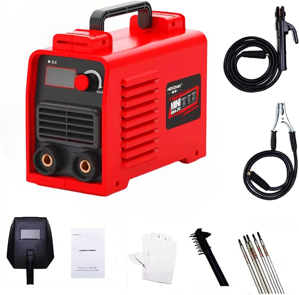 Welding Machine 110V, Inverter Digital Display LCD Welding Machines with Hot Start 250 A，with Wire、Tongs, Ground Wire, Clip, Mask and Gloves