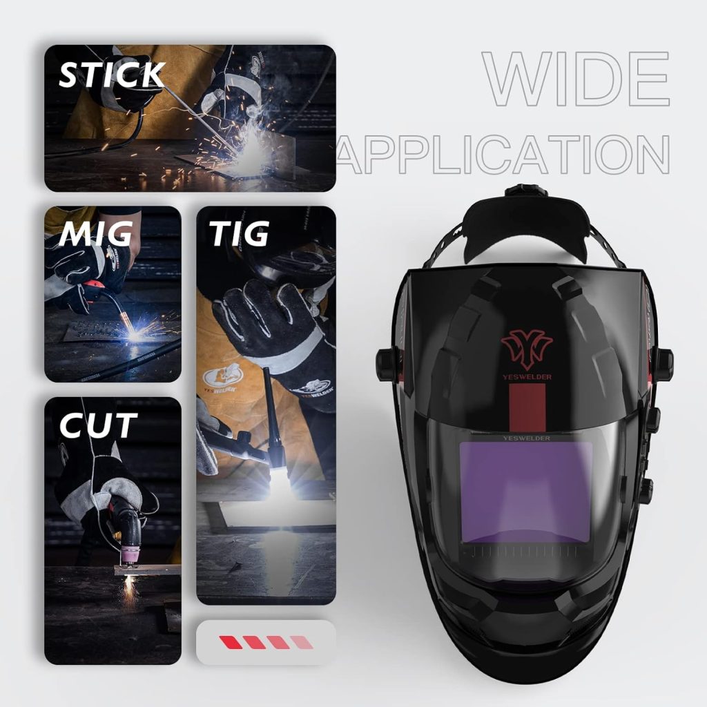 YESWELDER Auto Darkening Welding Helmet with Fan and Light, True Color 4 Arc Sensor for TIG MIG ARC Weld Hood Helmet