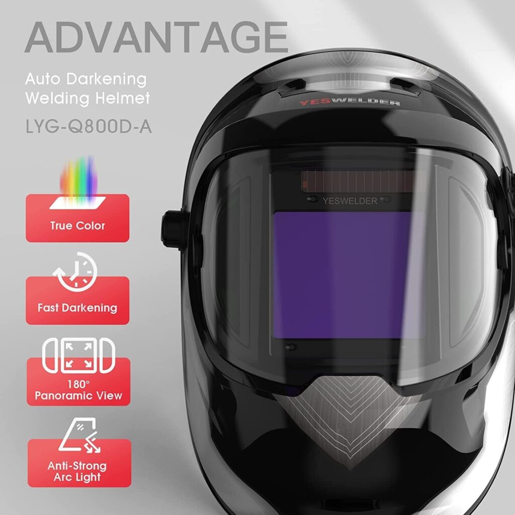 YESWELDER Large Viewing True Color Solar Powered Auto Darkening Welding Helmet with SIDE VIEW, 4 Arc Sensor Wide Shade 4/5-9/9-13 Welder Mask for TIG MIG ARC Grinding Plasma LYG-Q800D-ME