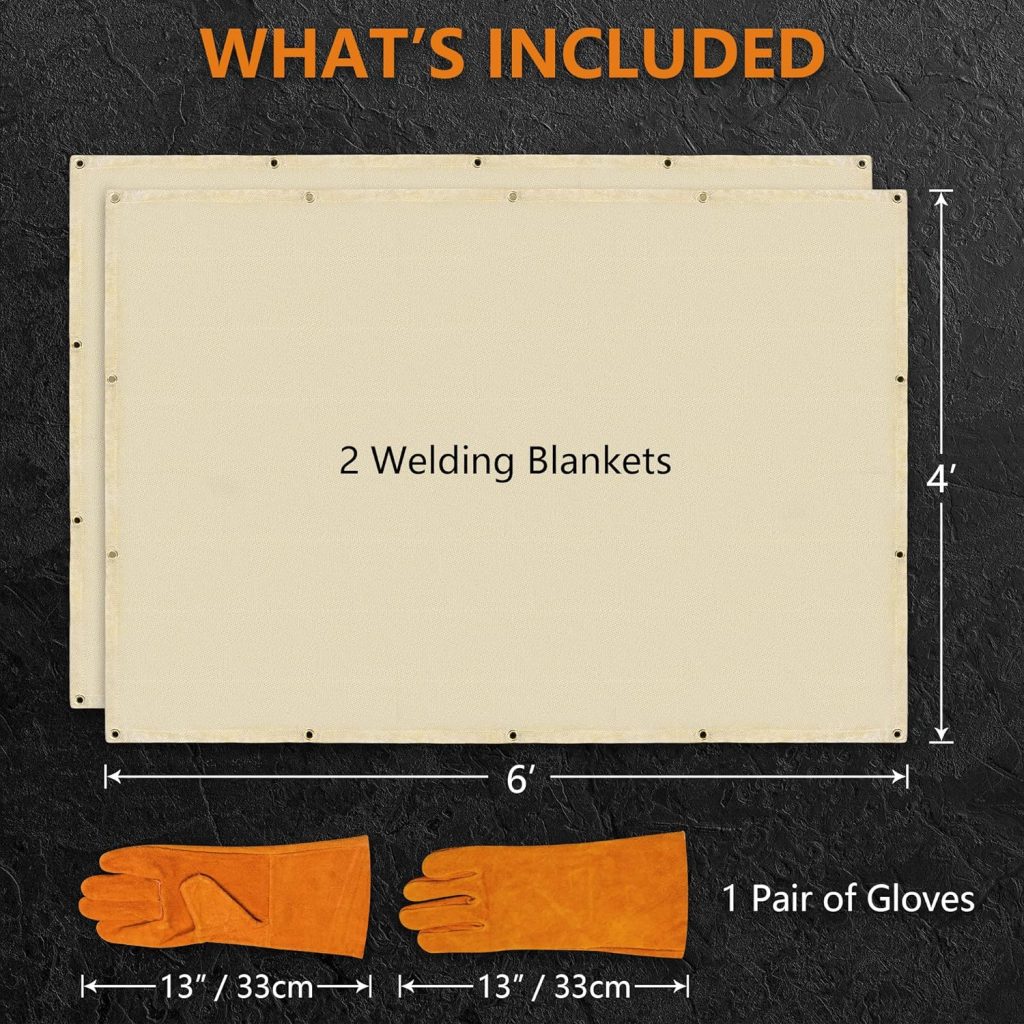 2-Pack Welding Blanket 6x8 feet - Fire Retardant Insulation Blanket Set with Hand Protection Gloves - Heavy-Duty Fiberglass Blanket - Hanging Welding Curtain - Portable Smoker Insulating Blanket