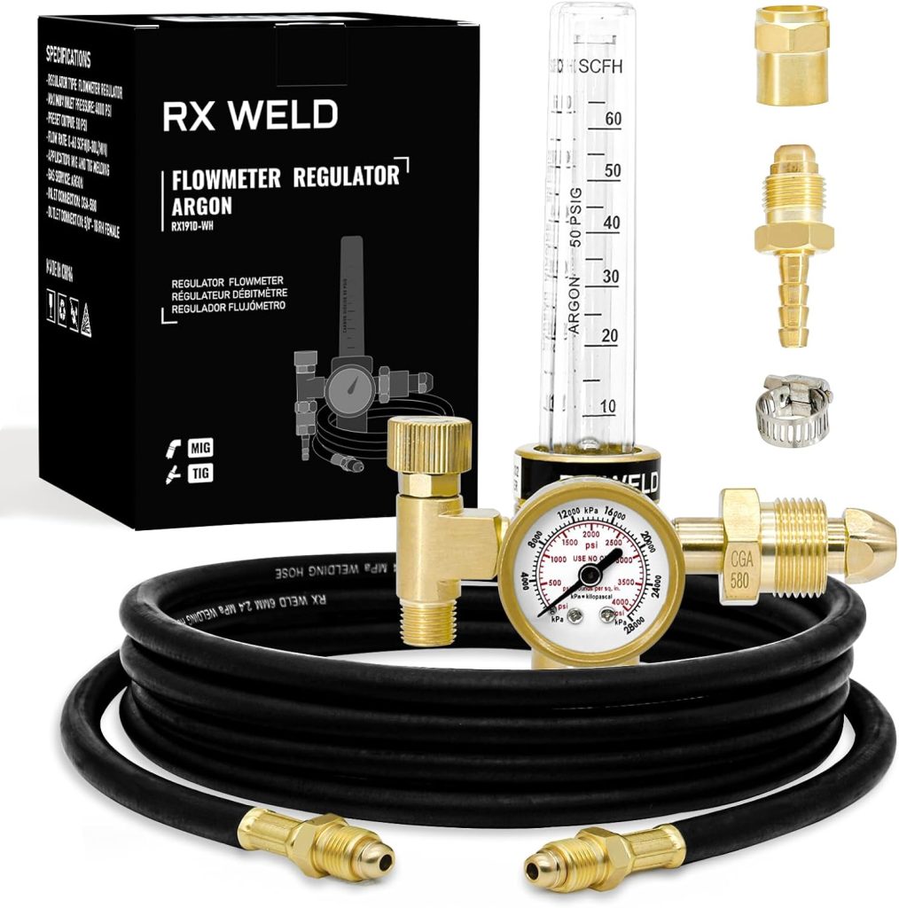 RX WELD Argon Regulator Flow Meter Gas Regulator Gauge for Mig Tig Weld with Gas Hose Welding