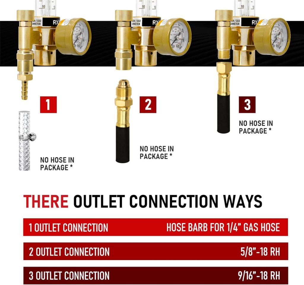 RX WELD Argon Regulator Flow Meter Gas Regulator Gauge for Mig Tig Weld with Gas Hose Welding