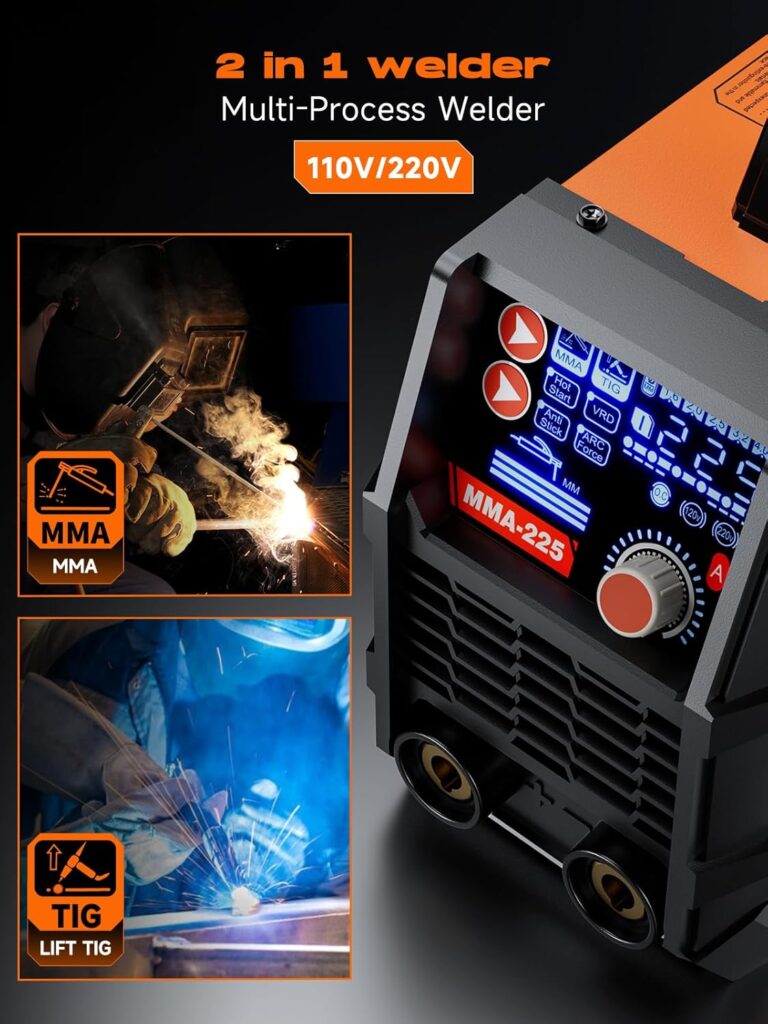 Rubik Stick Welder, ARC MMA 225Amp Electric Welding Machine, IGBT Digital Dispaly LCD 110V/220V Hot Start 2 in 1 Portable Welder Machine, with Cable, Electrode Holder, Welding Helmet, Brush