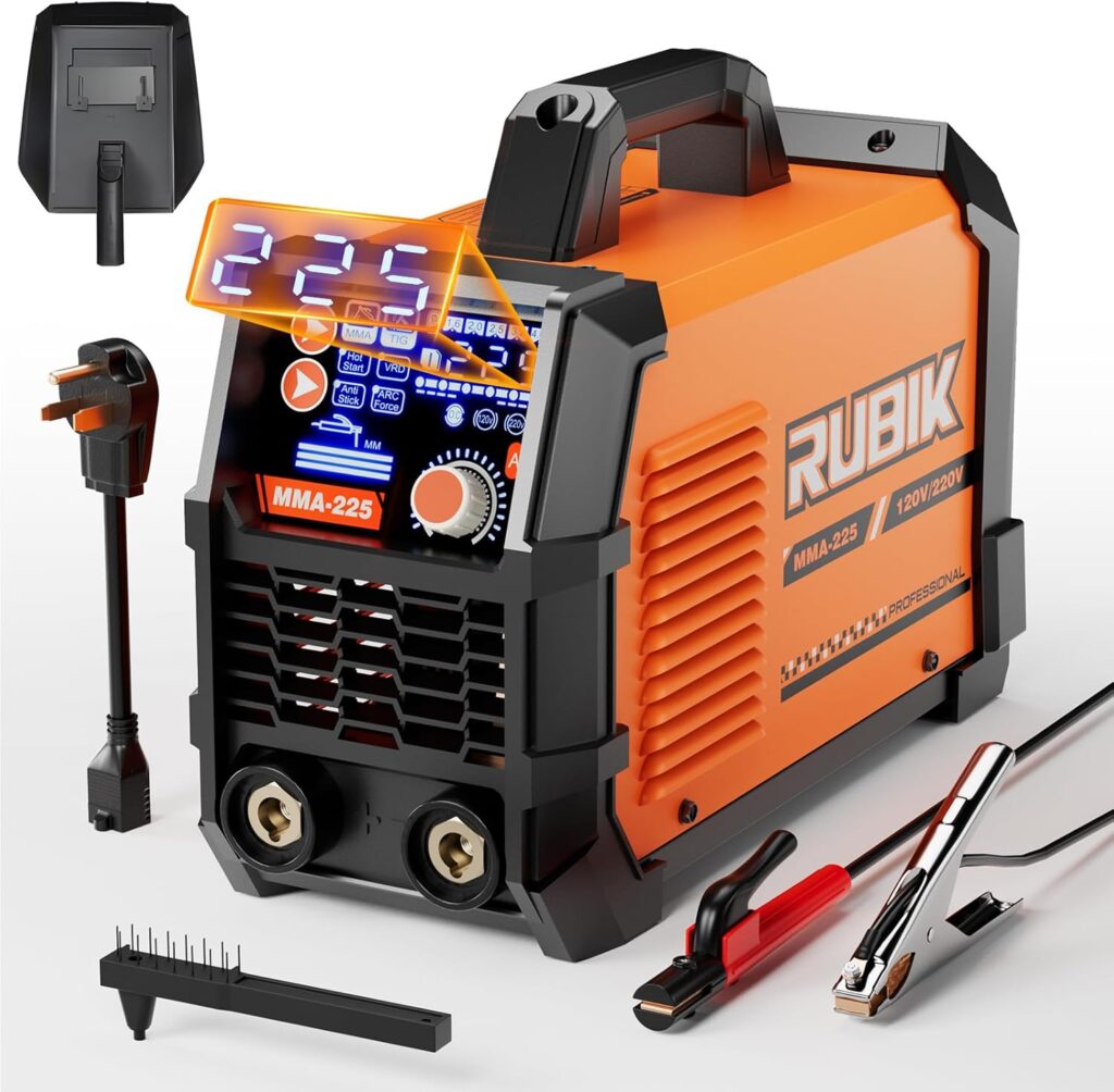 Rubik Stick Welder, ARC MMA 225Amp Electric Welding Machine, IGBT Digital Dispaly LCD 110V/220V Hot Start 2 in 1 Portable Welder Machine, with Cable, Electrode Holder, Welding Helmet, Brush