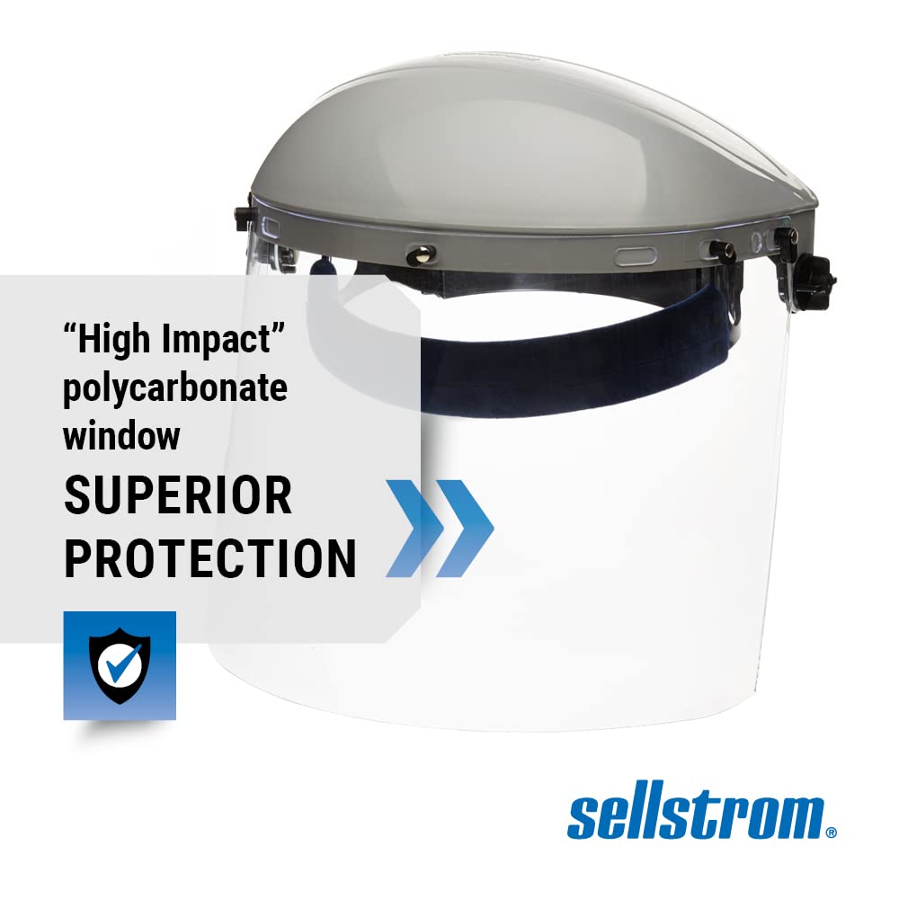 Sellstrom Advantage Face Shield - Lightweight Mask with Crown  Ratchet Headgear, for Work, Grinding, Cutting - ANSI Z87.1 - Clear Uncoated Polycarbonate Window