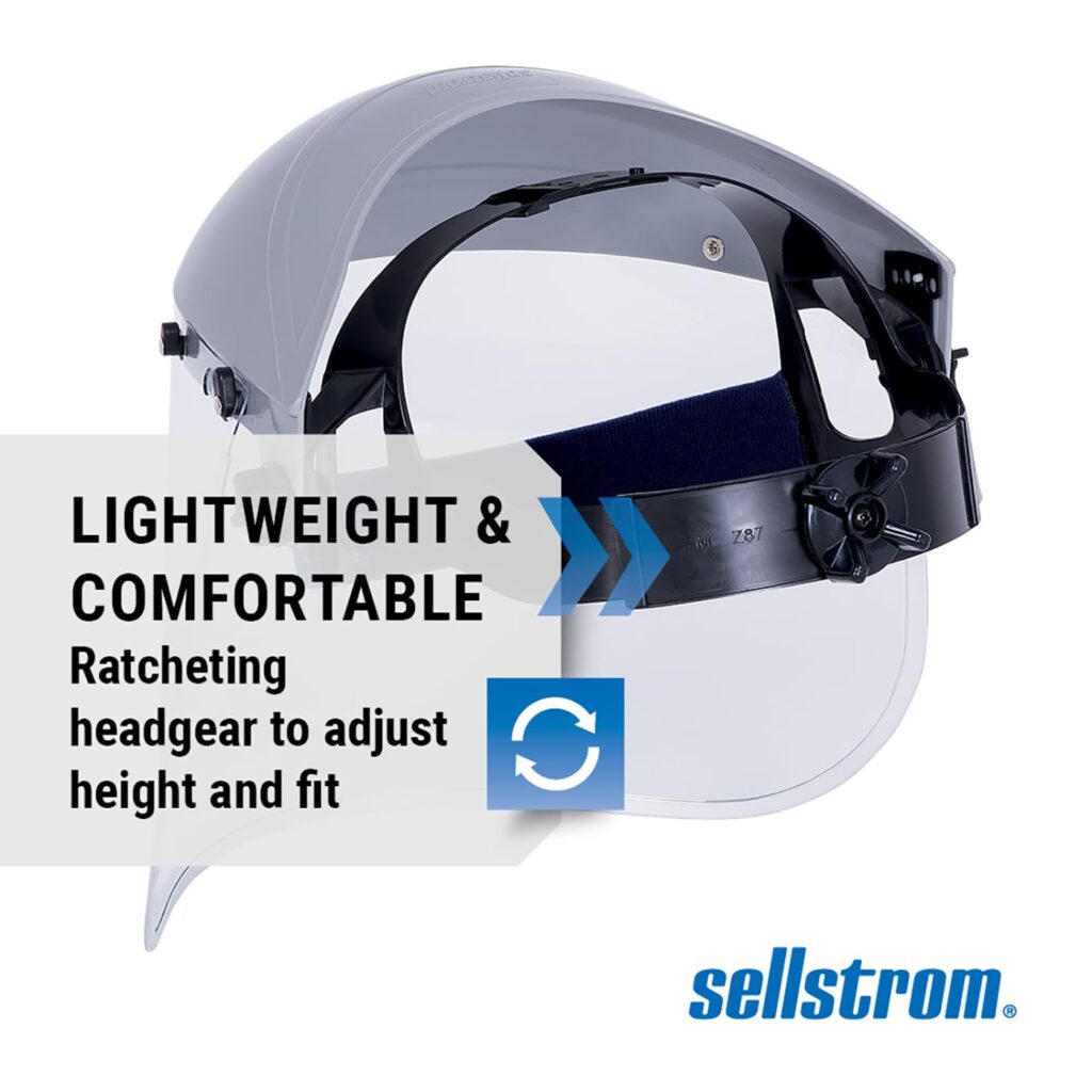 Sellstrom Advantage Face Shield - Lightweight Mask with Crown  Ratchet Headgear, for Work, Grinding, Cutting - ANSI Z87.1 - Clear Uncoated Polycarbonate Window