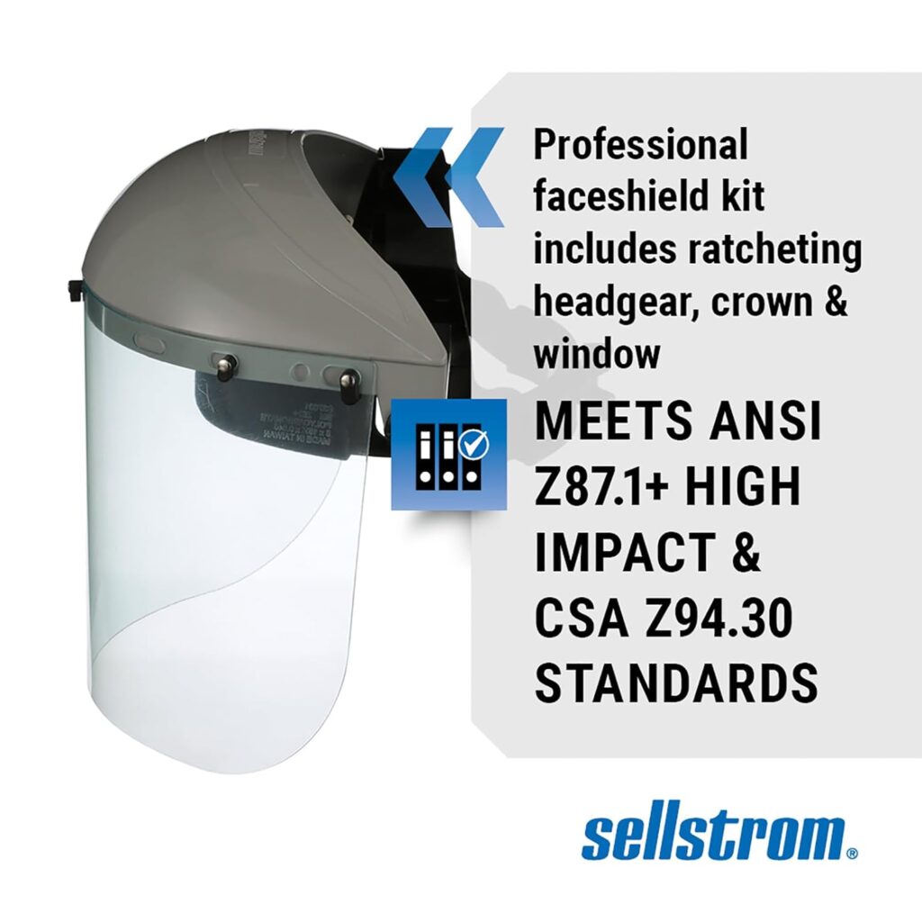 Sellstrom Advantage Face Shield - Lightweight Mask with Crown  Ratchet Headgear, for Work, Grinding, Cutting - ANSI Z87.1 - Clear Uncoated Polycarbonate Window