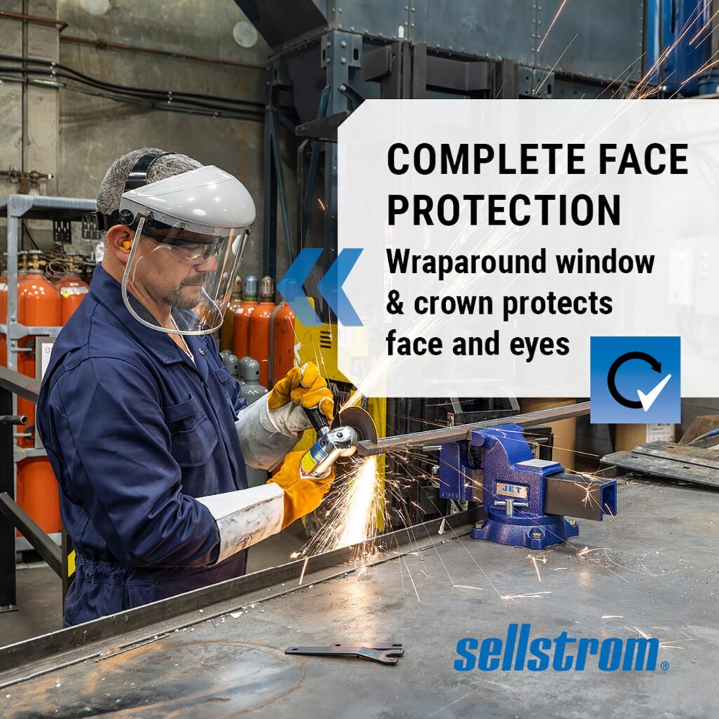 Sellstrom Advantage Face Shield - Lightweight Mask with Crown  Ratchet Headgear, for Work, Grinding, Cutting - ANSI Z87.1 - Clear Uncoated Polycarbonate Window