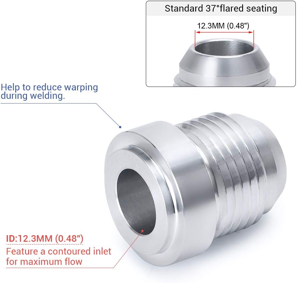 10AN Male Weld On Fitting Bung Hose Adapter Fuel Oil Aluminum Pack Of 4 (AN10)