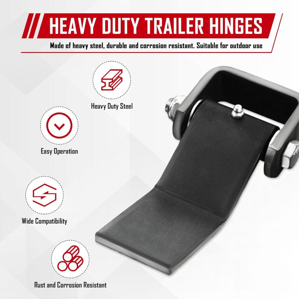 Dump Trailer Hinges Weld on Heavy Duty Greaseable Dump Trailer Door Gate Hinge, Strap Style Long Leaf Hinge, Pack of 4