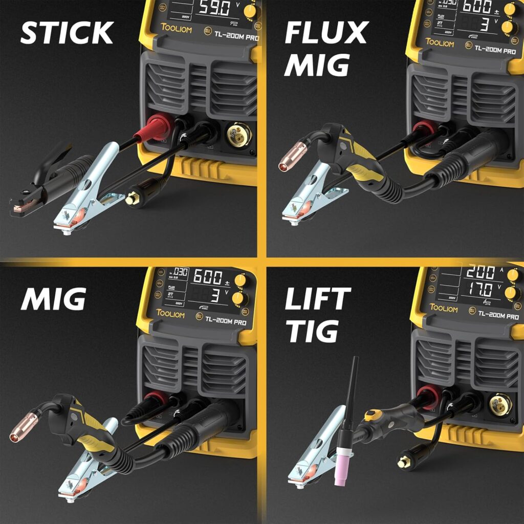 TOOLIOM 200A MIG Welder 4 in 1 MIG/Flux MIG/Lift TIG/Stick Welder 110/220V Dual Voltage Aluminum Welding Machine Spool Gun Compatible