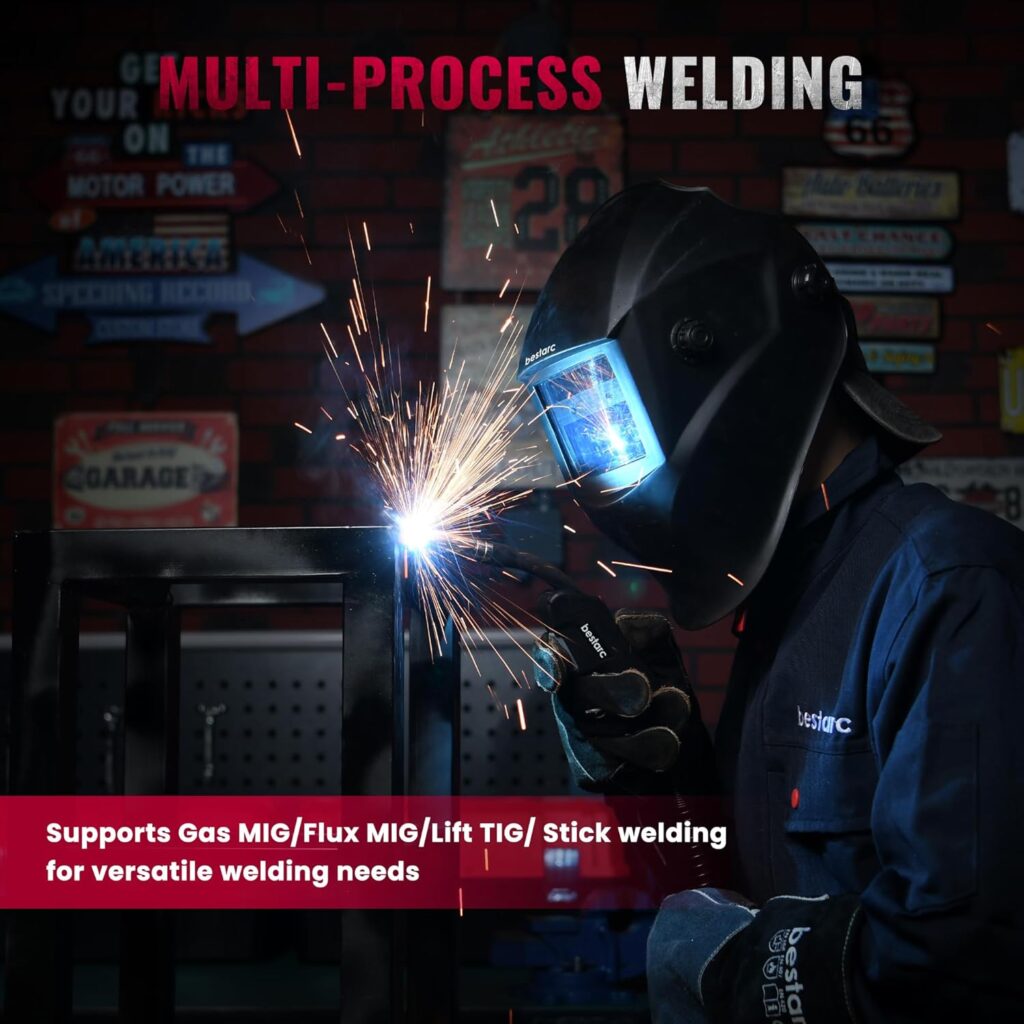bestarc 145A MIG Welder, 110V/220V Gasless Flux Core MIG Welder/Lift TIG/Stick 3 in 1 Synergic MIG145 5GEN Welding Machine, Portable Flux Welder with Digital Screen Display