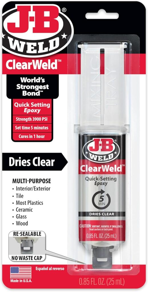 J-B Weld 50112 ClearWeld 5 Minute Set Epoxy Syringe - Clear - 25 ml, 25ml