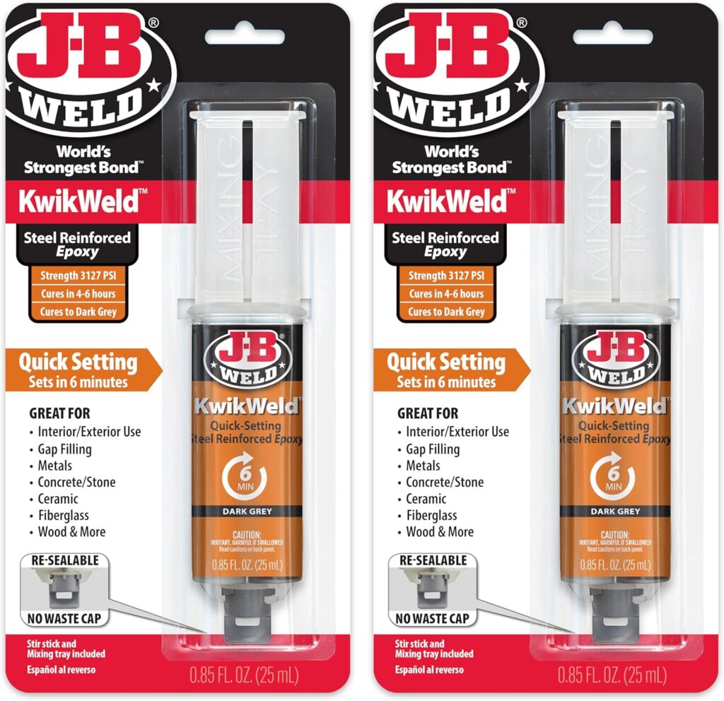 J-B Weld 6 Minute Set Epoxy KwikWeld, High Strength, Waterproof, 2 Pack, Dark Grey, 50176-2