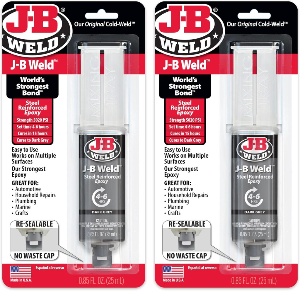 J-B Weld Original Steel Reinforced Epoxy Syringe, High Strength, 2 Pack, Dark Grey, 50165-2
