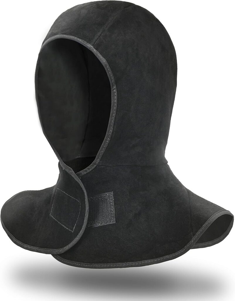 Leaseek Welding Hood, Flame-Retardant Protective Welding Cap with Neck Shoulder Drape, Welding helmet accessories,Head Protection for Men  Women, Black