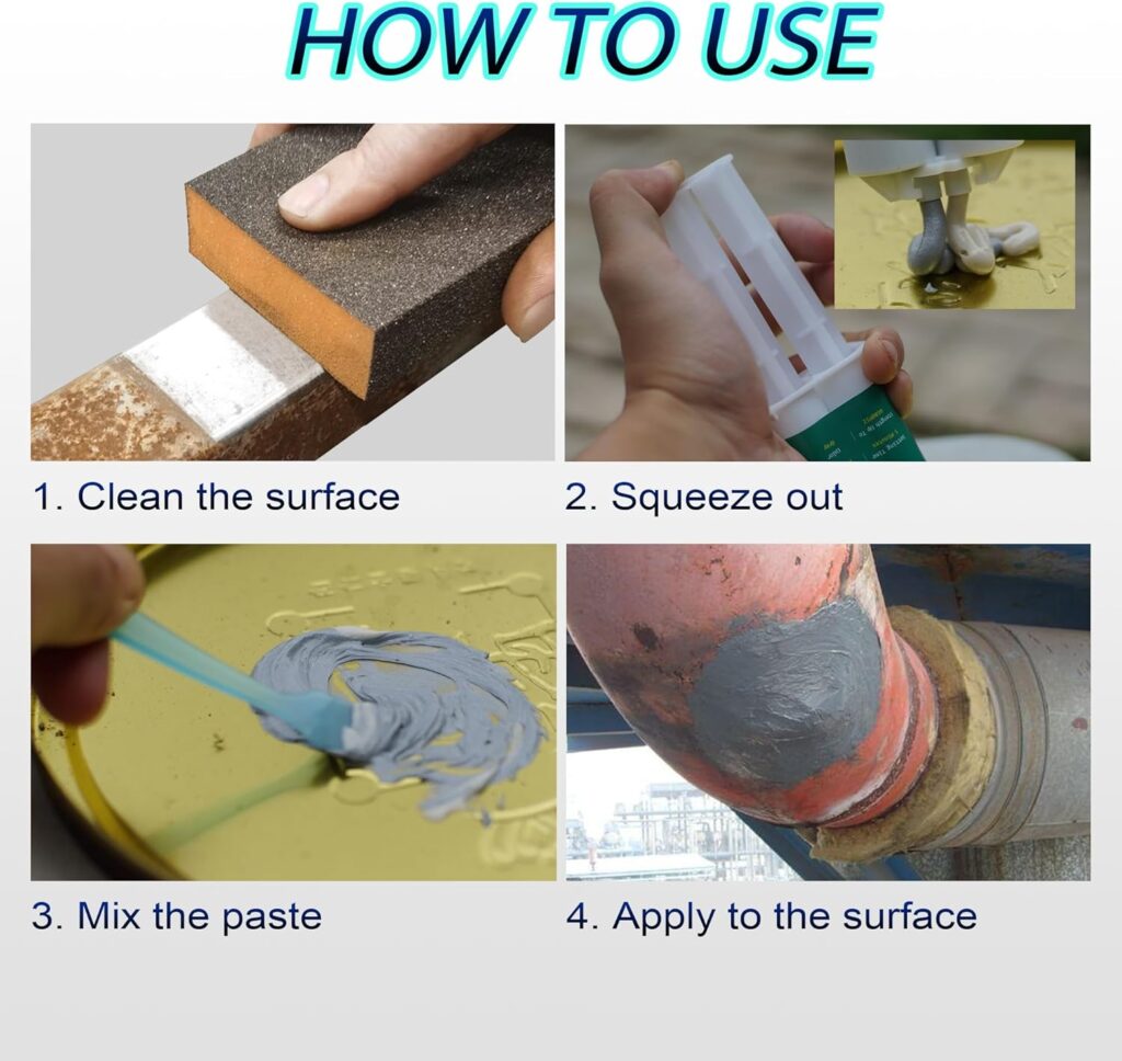 Metal Glue Heavy Duty Waterproof, Metal to Metals Adhesive, Liquid Weld, Welding Glue, Cold Weld, Exhaust Repair kit, Weld Stainless Steel, Iron, Aluminum, Fiberglass, Plastic, 1.76 oz