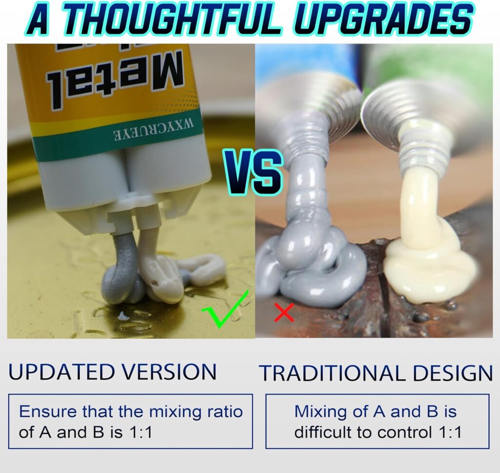 Metal Glue Heavy Duty Waterproof, Metal to Metals Adhesive, Liquid Weld, Welding Glue, Cold Weld, Exhaust Repair kit, Weld Stainless Steel, Iron, Aluminum, Fiberglass, Plastic, 1.76 oz